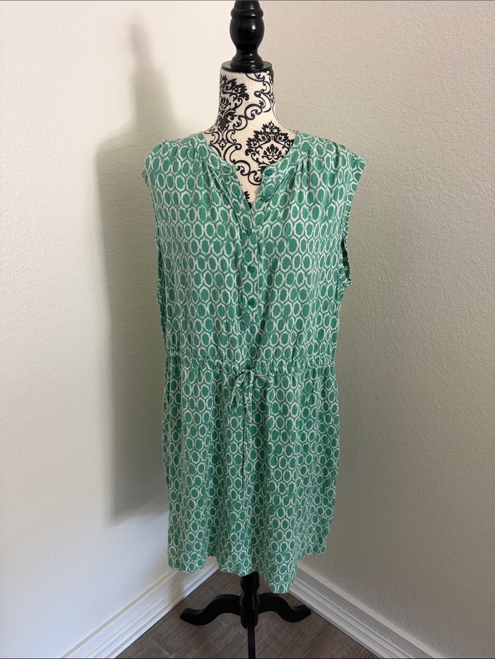 LOFT Sleeveless Mint Green Printed Tie-Waist Dress size xl
